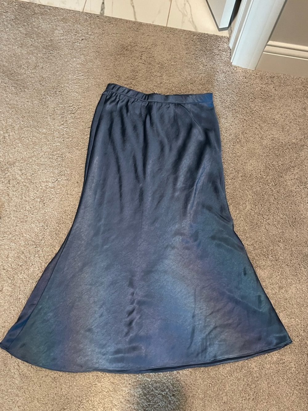 Women's Satin Bias Midi Skirt in Navy